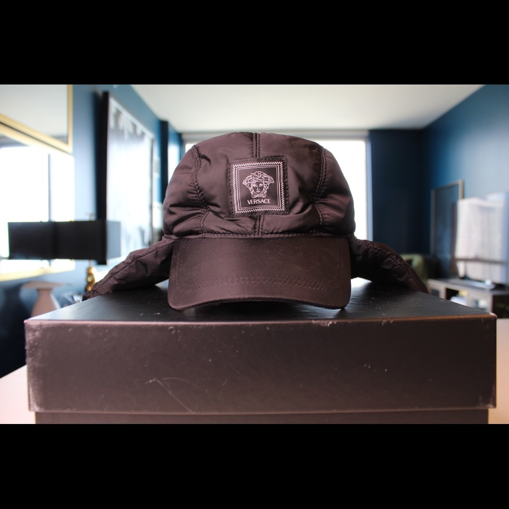 Versace Black Quilted Cap